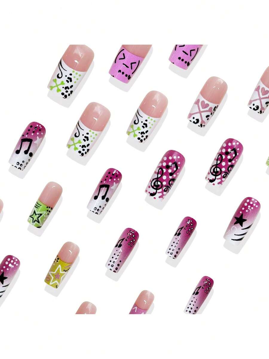 Sanrio Y2K Long Square Press-On Nails – 24pcs Black & Pink Cute Design