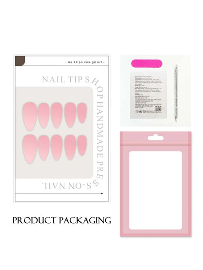 Y2K Duck Beak French Press-On Nails – Handmade Cherry & Pearl Set (10pcs)