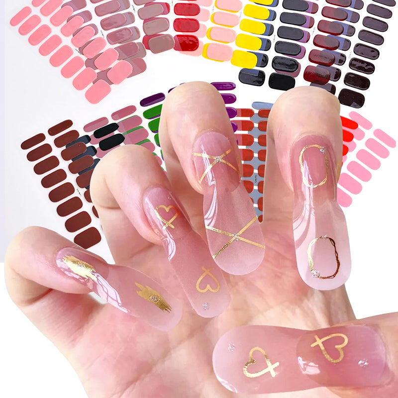 UV Semi-Cured Gel Nail Wraps Stickers Strips French Long Lasting Full Cover LED Gel Semi Cured Nail Sliders For Nail Extension
