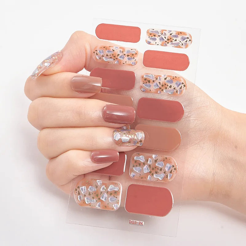 Semi-Cured Gel Nail Wraps – 32 Colors, Waterproof, Long-Lasting French Nail Stickers, Full Cover DIY Salon Nails